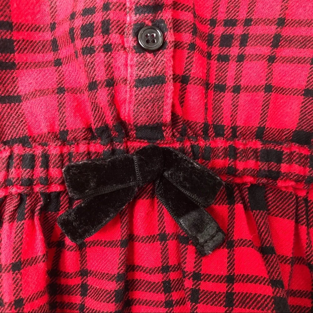 CAT & JACK Toddler Red Black Flannel Plaid Long Sleeve Shirt Sz XS Peplum Cotton